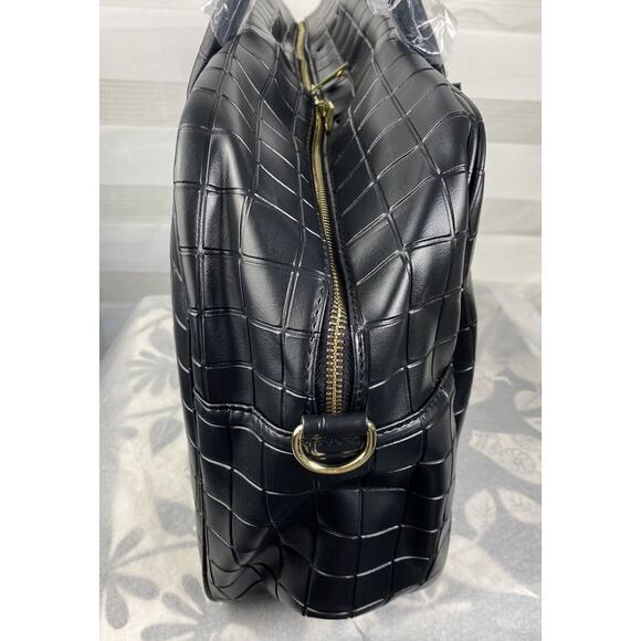 London Fog Brick Box Embossed Weekend Duffle Bag Tote Black Large 20”NWT - Picture 7 of 9